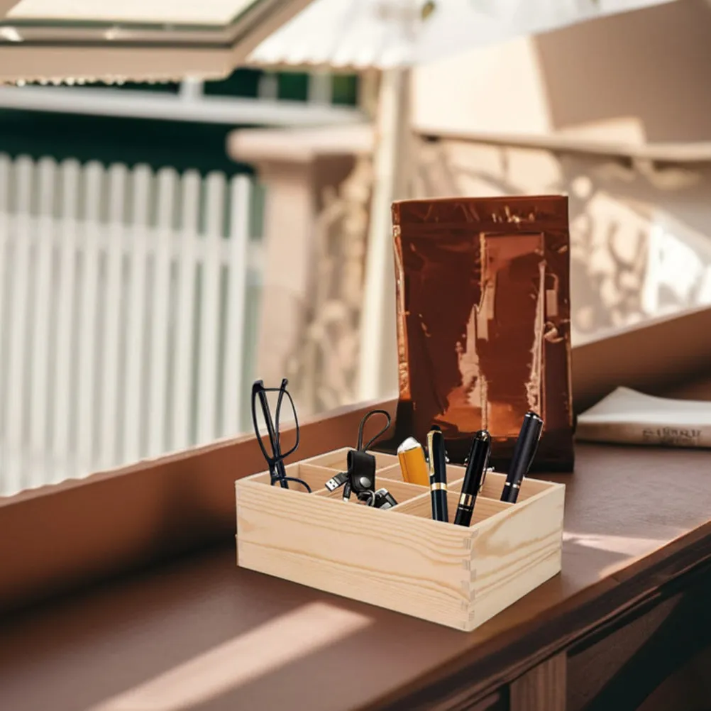 2Pcs Wood Desk Organizer Six Section Pencil Holder Marker Crayon Cup Multifunctional Storage Box for Classroom Office Home