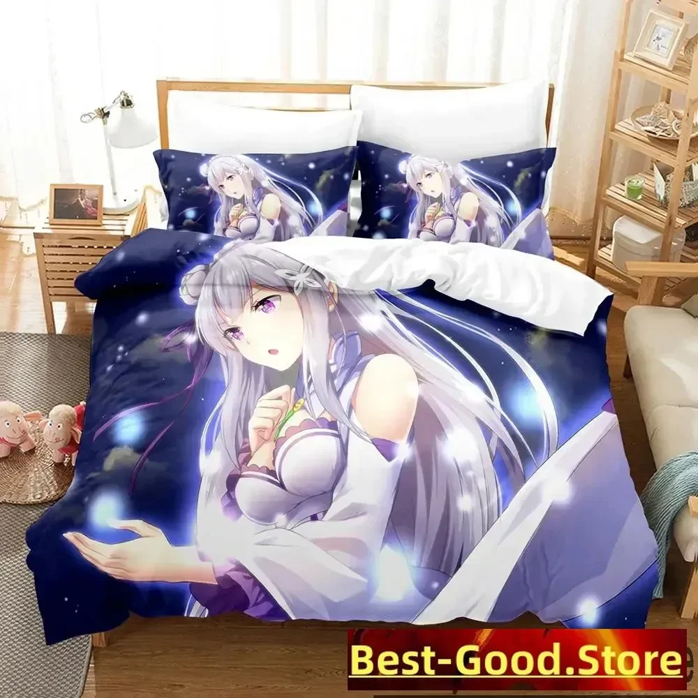 

3D Print Anime Re Zero Rem Ram Emilia Bedding Set Boys Girls Twin Queen King Size Duvet Cover Pillowcase Bed boys Adult