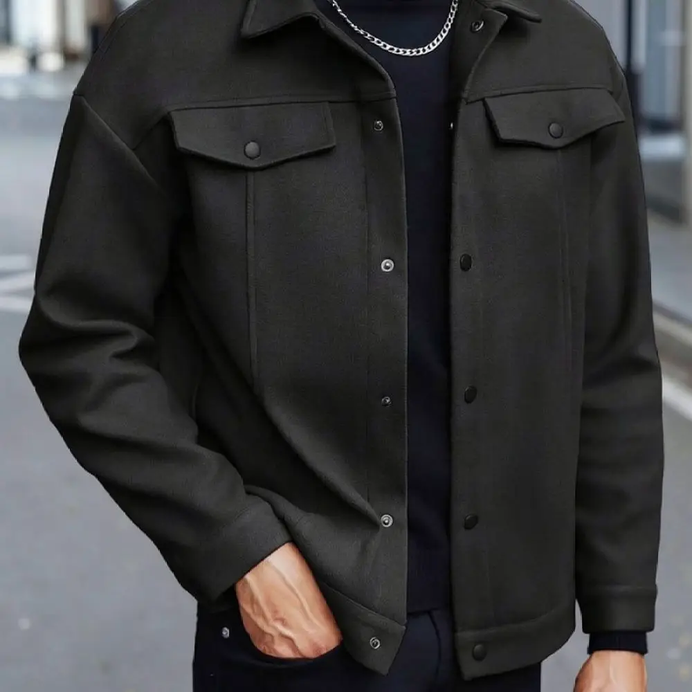 Mens Autumn Winter Wool Jacket Turn Down Collar Casual Business Blazer Stylish Male Outerwear Coat Daily Commuter Apparel