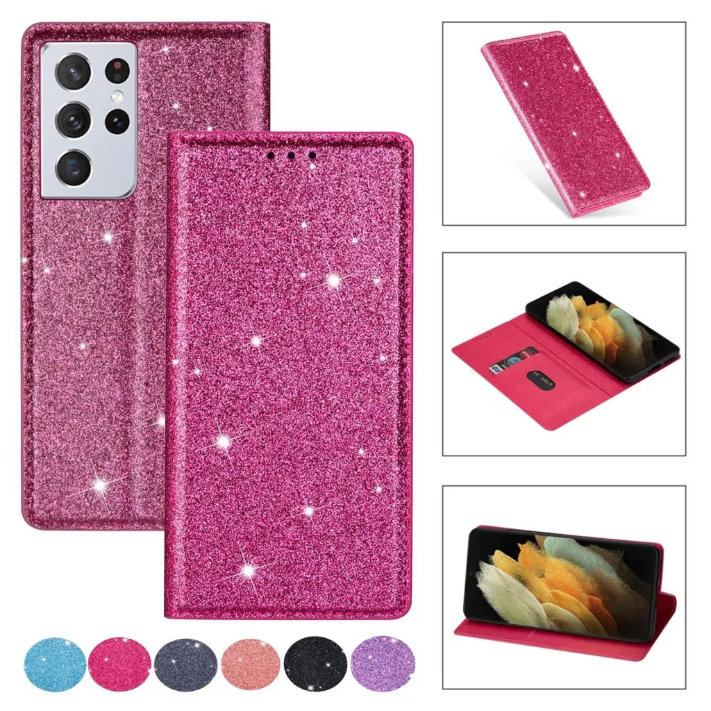 Glitter Bling Case for Samsung Galaxy S21 S30 S20 Ultra S10 S9 S8 Plus S7 S6 Edge S10E S20 FE Note 8 9 10 20 Flip Wallet Cover