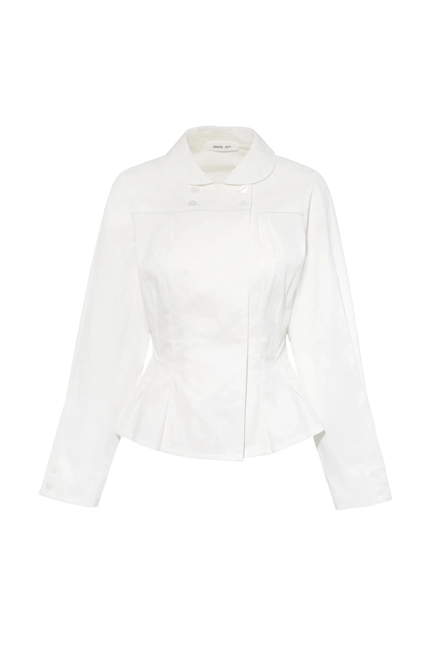 قميص أبيض بياقة أطفال من Peachy Don وأكمام طويلة، قميص مرن للتخسيس