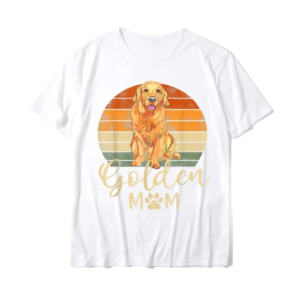 Golden Mom Retro Sunset Golden Retriever Lover Gift Dog Mama T-Shirt Top for Women Aesthetics Tops Shirts Slim Fit Y2k Family