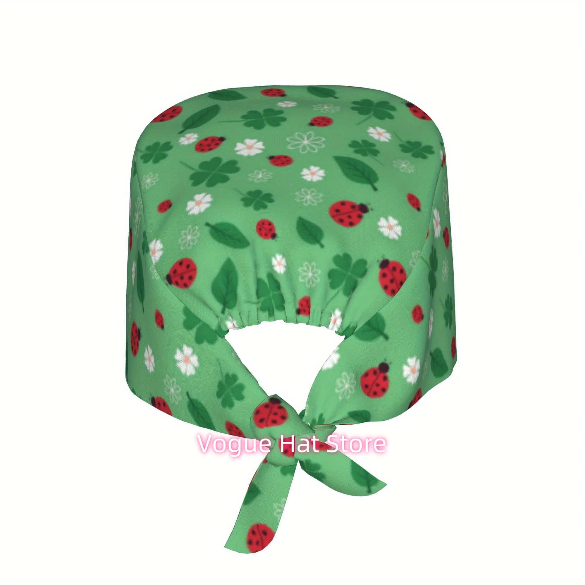 1pc Home Sweet Leaf Green Unisex Trendy Printed Work Cap - Lightweight Adjustable Skull Cap with Tie-Back for Nurses, Dustproof