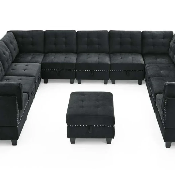 Contemporary Living Room Furniture Large Modular Black U Shaped Corner Modern Sectional Sofa