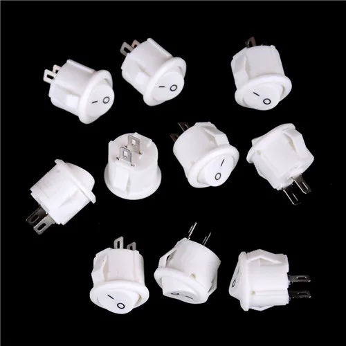 New Sale 10Pcs 16mm Diameter White Round Boat Rocker Switches Mini 2Pin ON-OFF Switches 3A/250V