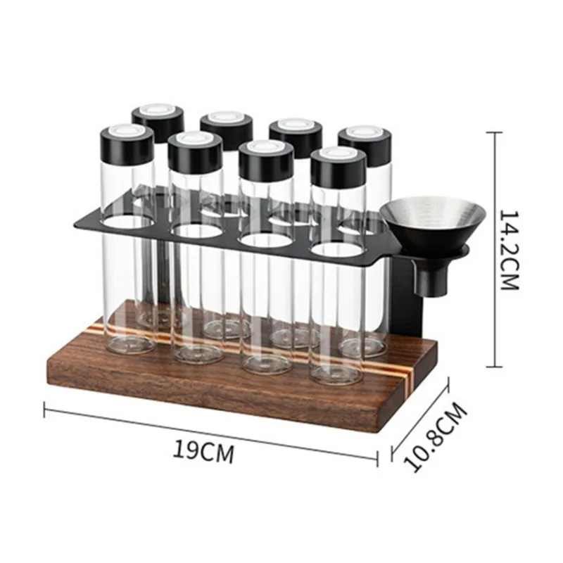 8-Tubes Sealed Glass Coffee Beans Storage Containers with One‑way Exhaust Valve,Wood Holder and Metal Funnel Barista Accessories