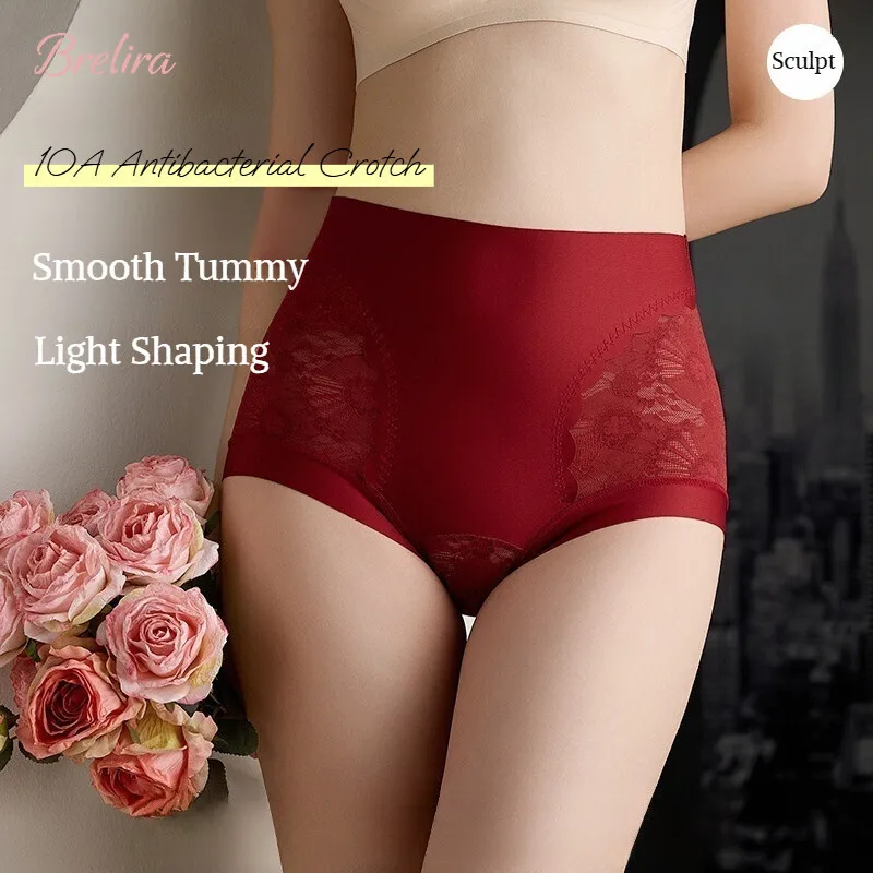 Brelira Women's Seamless Underwear Female Panties Quality Lace Antibacterial Woman High Waist Soft Silk Panty Underpants