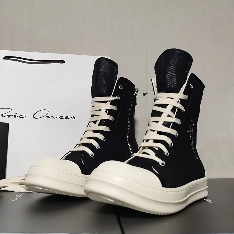 Quality Designer High Top Board Shoes Thick Sole Brand Heightened Black Shoes Versatile Canvas Shoes Women's Boots view 4