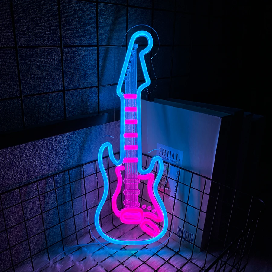 Guitar Led Neon Sign, 3D Carved Musical Instrument Icon Wall Decor, Room, Bar, Music Studio, Club And Recording Studio Wall Lamp