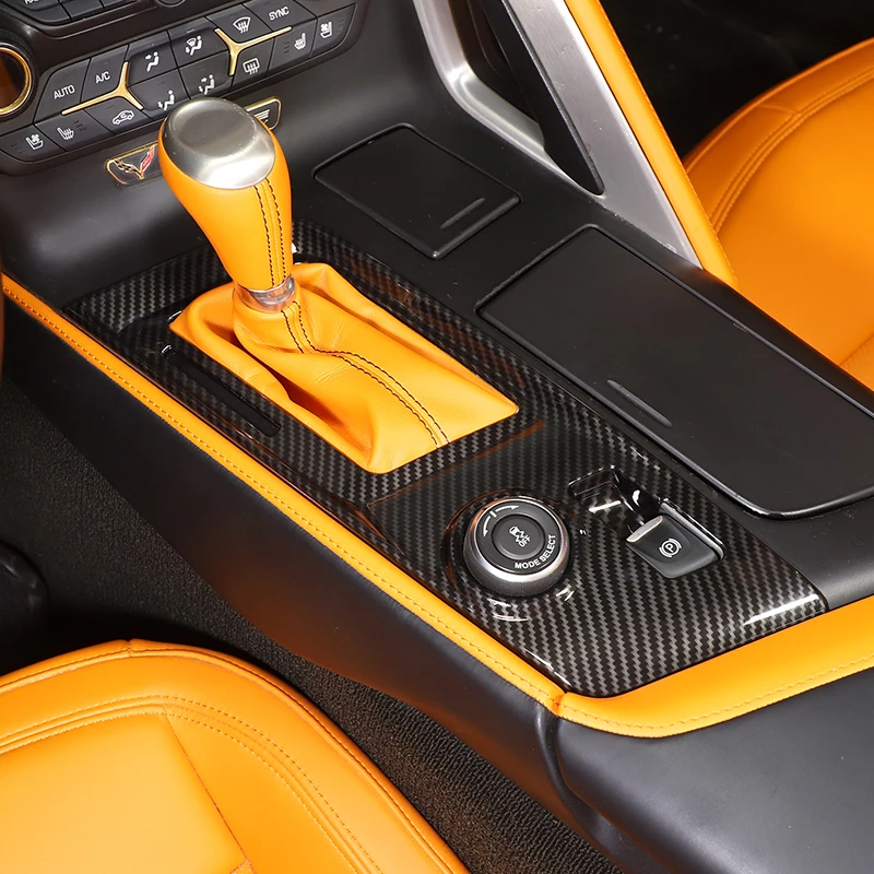 For 2014-2019 Chevrolet Corvette C7 car styling central control gear decorative frame sticker auto parts 1Pcs ABS carbon fiber