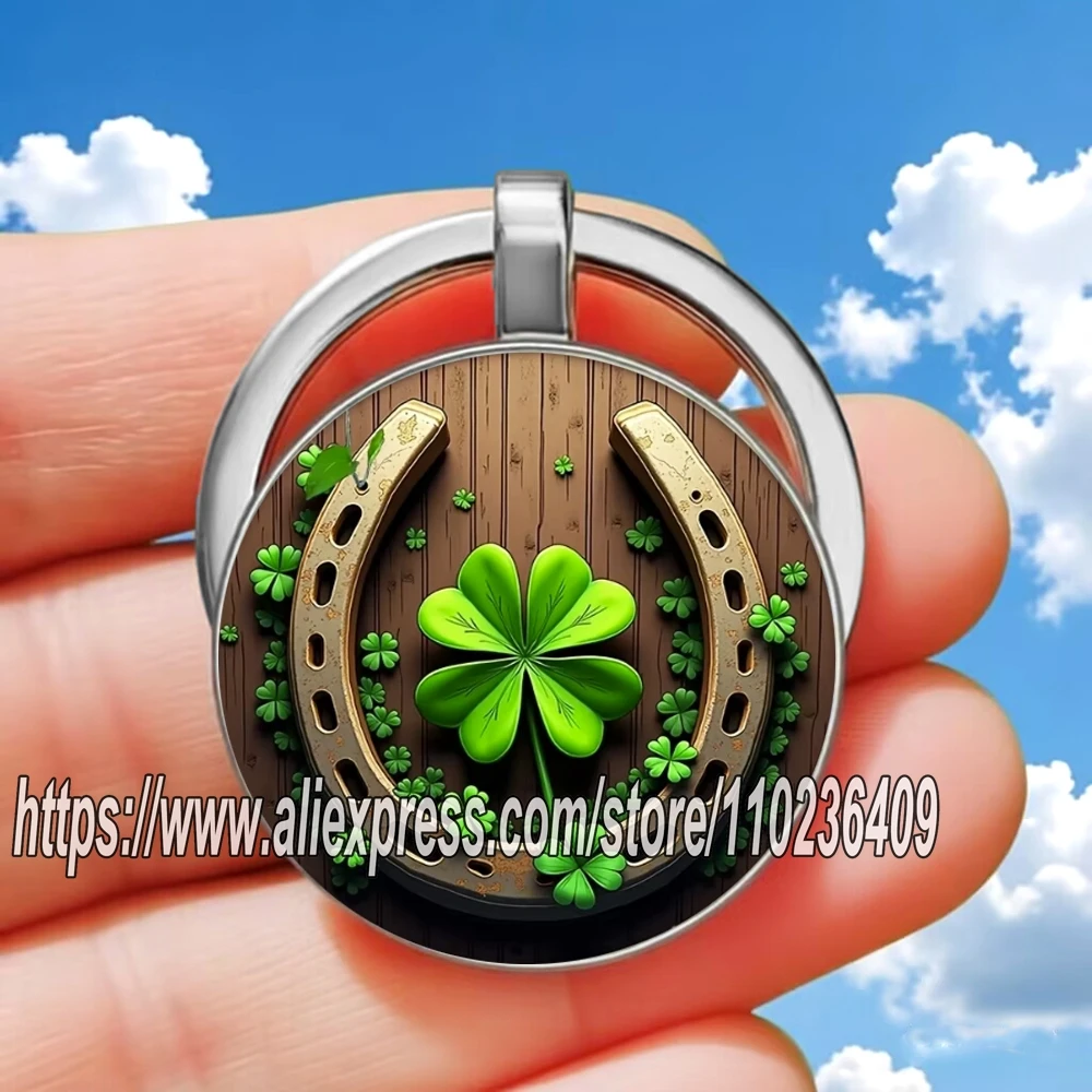 Lucky Talisman Round 7 Logo Keychain Lucky Clover Pattern Time Gemstone Glass Pendant Gift
