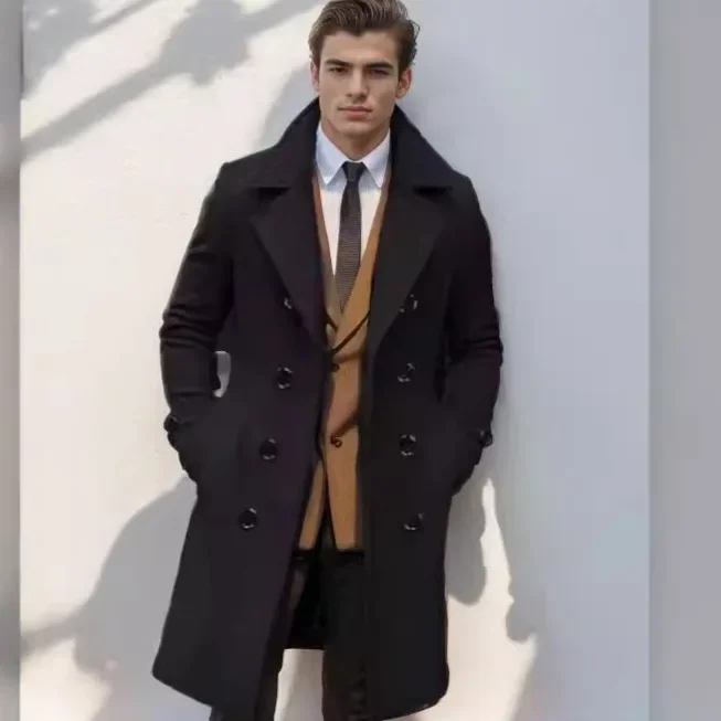 Double Breasted Trench Coat Wool Blend