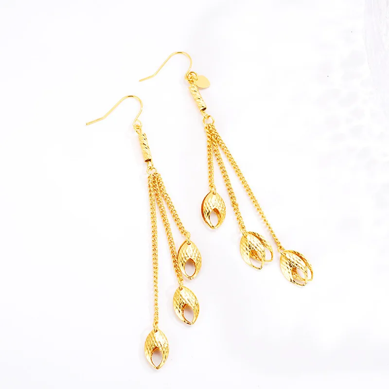 Noble AU999 gold water drop tassel earrings real gold goddess banquet earrings 24K pure gold fashion earrings earrings