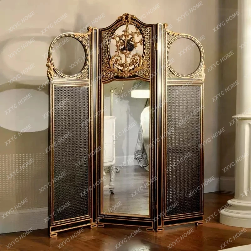 

A New Chinese Retro Solid Wood Large Apartment Living Room Partition Three Screens