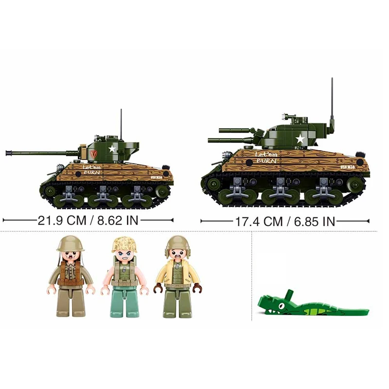 New Military WW2 Army Vehicle Sherman M4A3 Medium Tank Building Blocks Figure Soldier Weapon Bricks Classic Model Kids Toys Gift