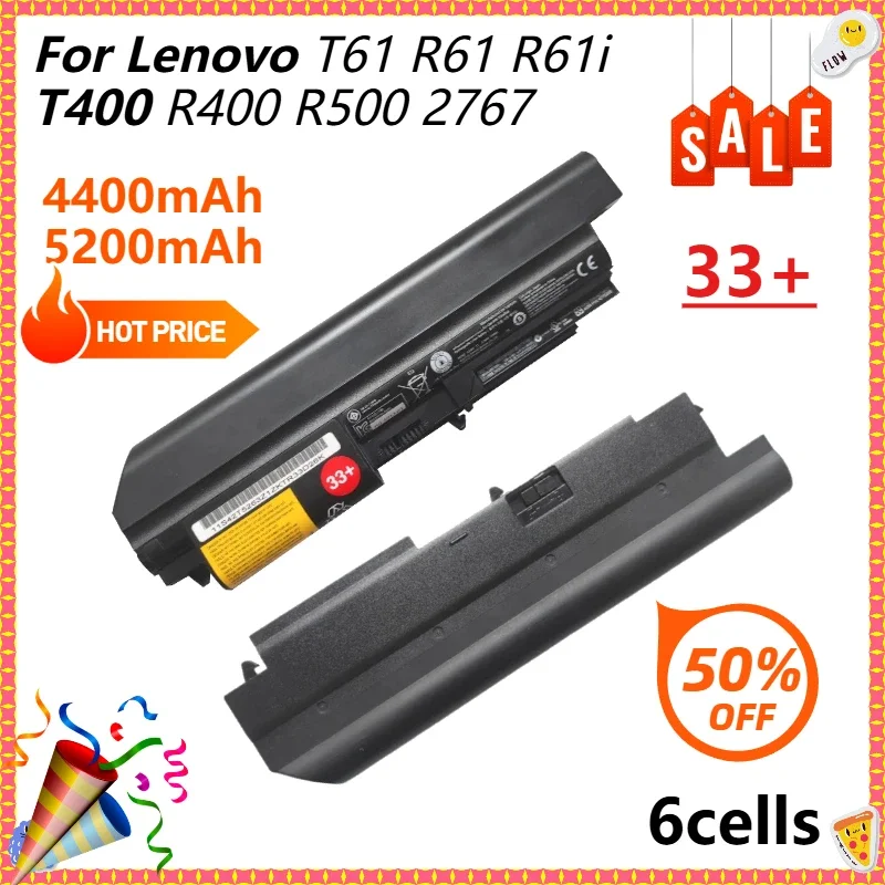 SWZY 4400mAh/5200mAh Laptop Battery for Lenovo ThinkPad T61 R61 R61i T400 R400 R500 2767 Replacement Battery 33+ 6Cells Bateria