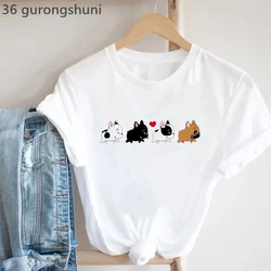 Frenchies In Liebe Tier Druck T-Shirt Frauen Kleidung Französisch Bulldog T-shirt Femme Harajuku Kawaii Kleidung Hund Liebhaber T Hemd