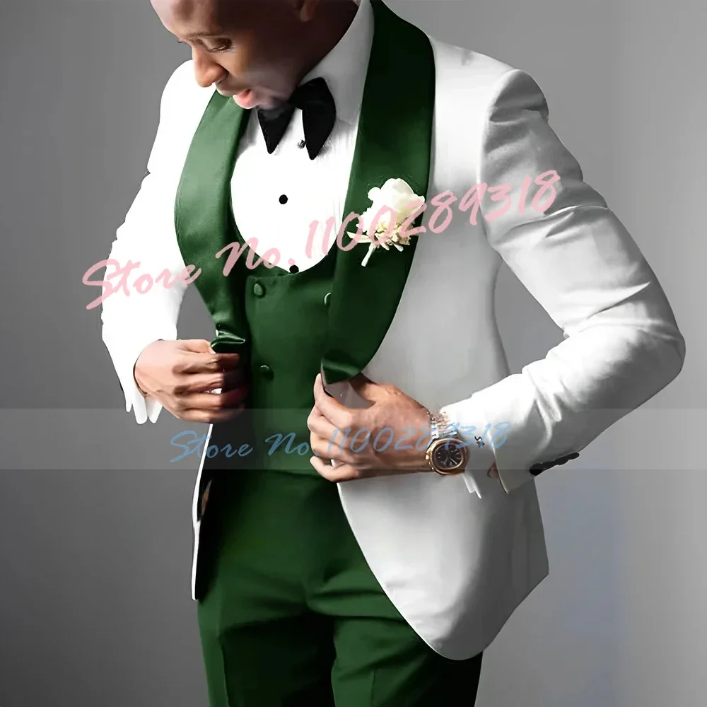 White Men's Wedding Tuxedo Elegant Men's Suit Jacket Pants Vest 3-piece Set Wedding Suits for Men  Costume Homme Italien