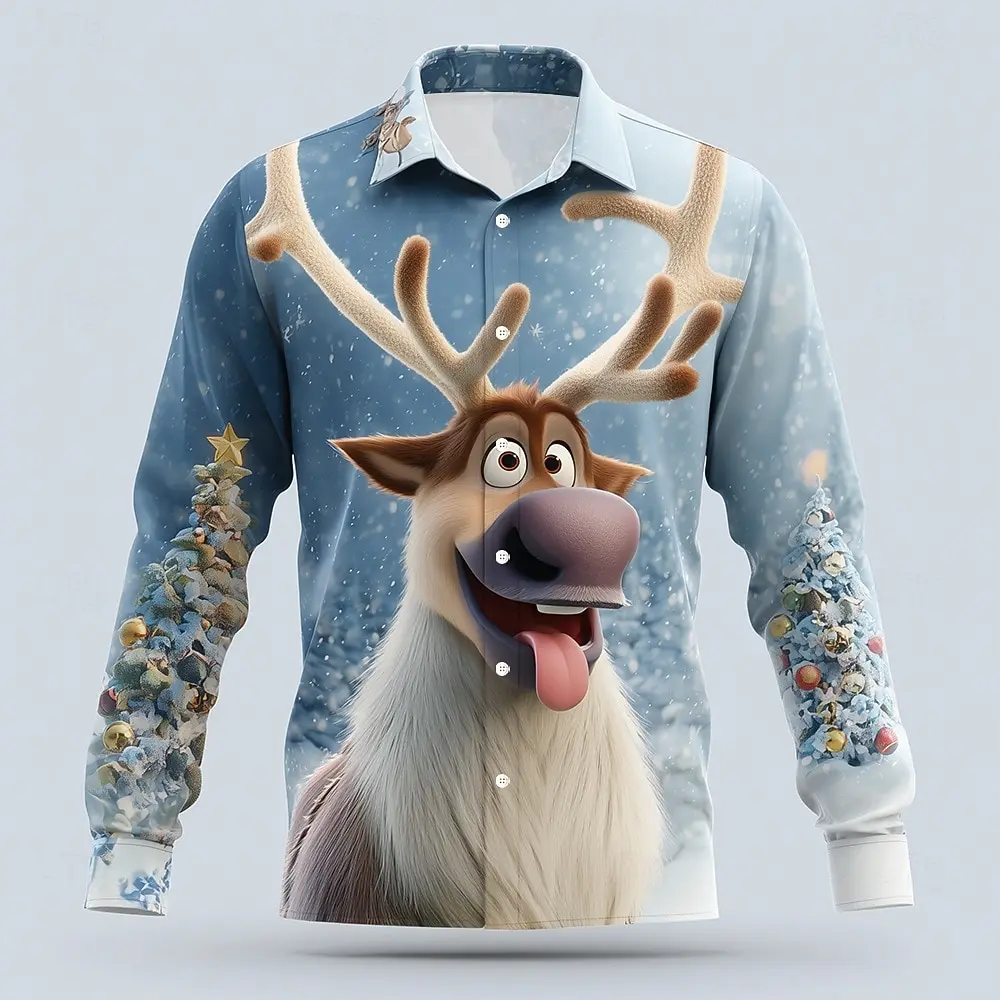 Christmas Men's Christmas Tree Reindeer Funny Christmas Gifts Shirt Button Up Shirt Long Sleeve Spring 3D Print Collared Shirts
