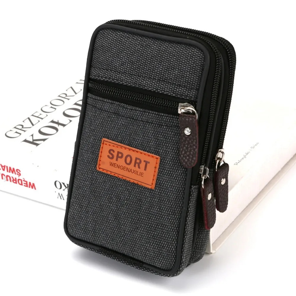 

Double Layer Mobile Phone Bags Horizontal Style Nylon Colth Belt Waist Bag Snap Button Vertical Style Mobile Phone Purse Camping