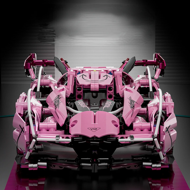 1：14 Pink V12 Block Roadster RC Tech Racer 1:14 DIY Roadster building block assembly Block car toy birthday gift