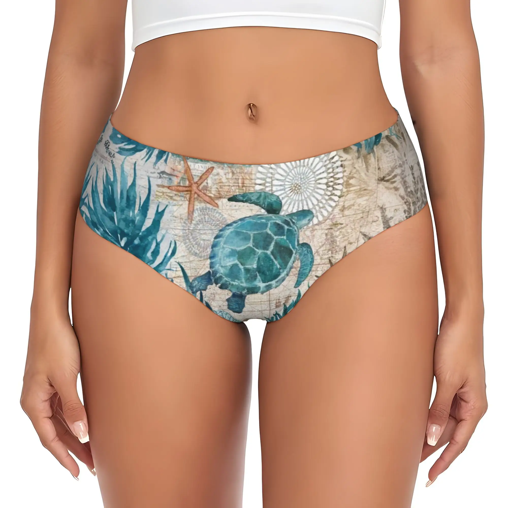 Starfish Sea Turtle Shells Sailing Brief Panties Womens Comfort Stretch Retro Hot Underwear