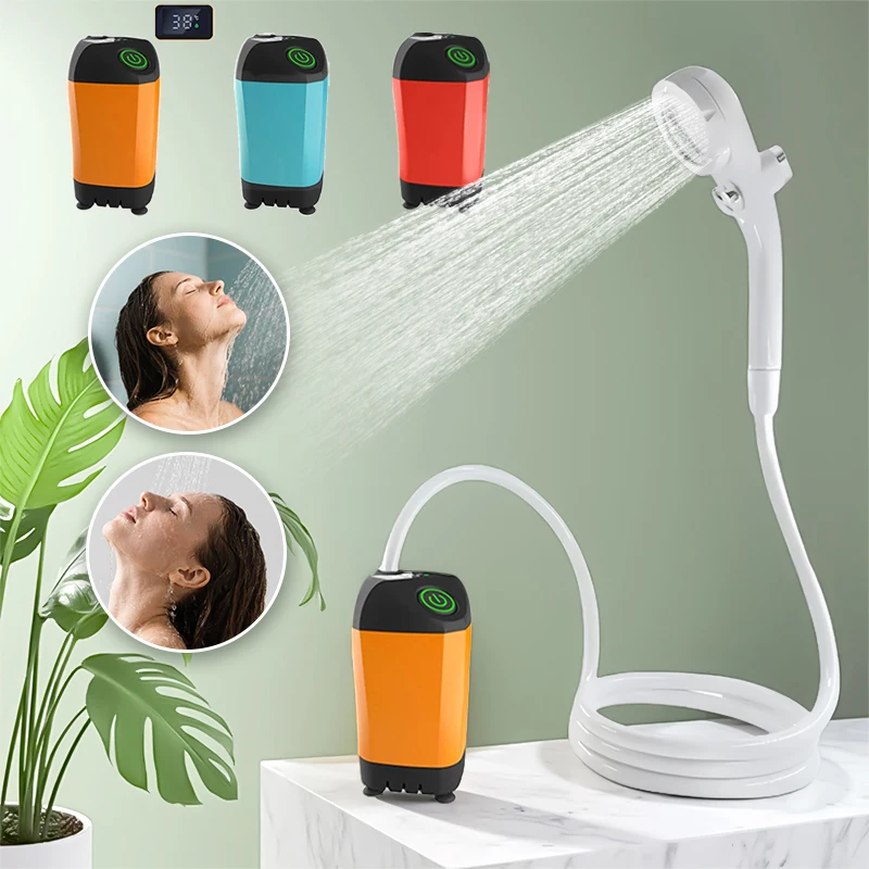 

Outdoor Camping Shower IPX7 Waterproof with Digital Display Portable Electric Shower Pump for Hiking Travel Beach Pet Watering