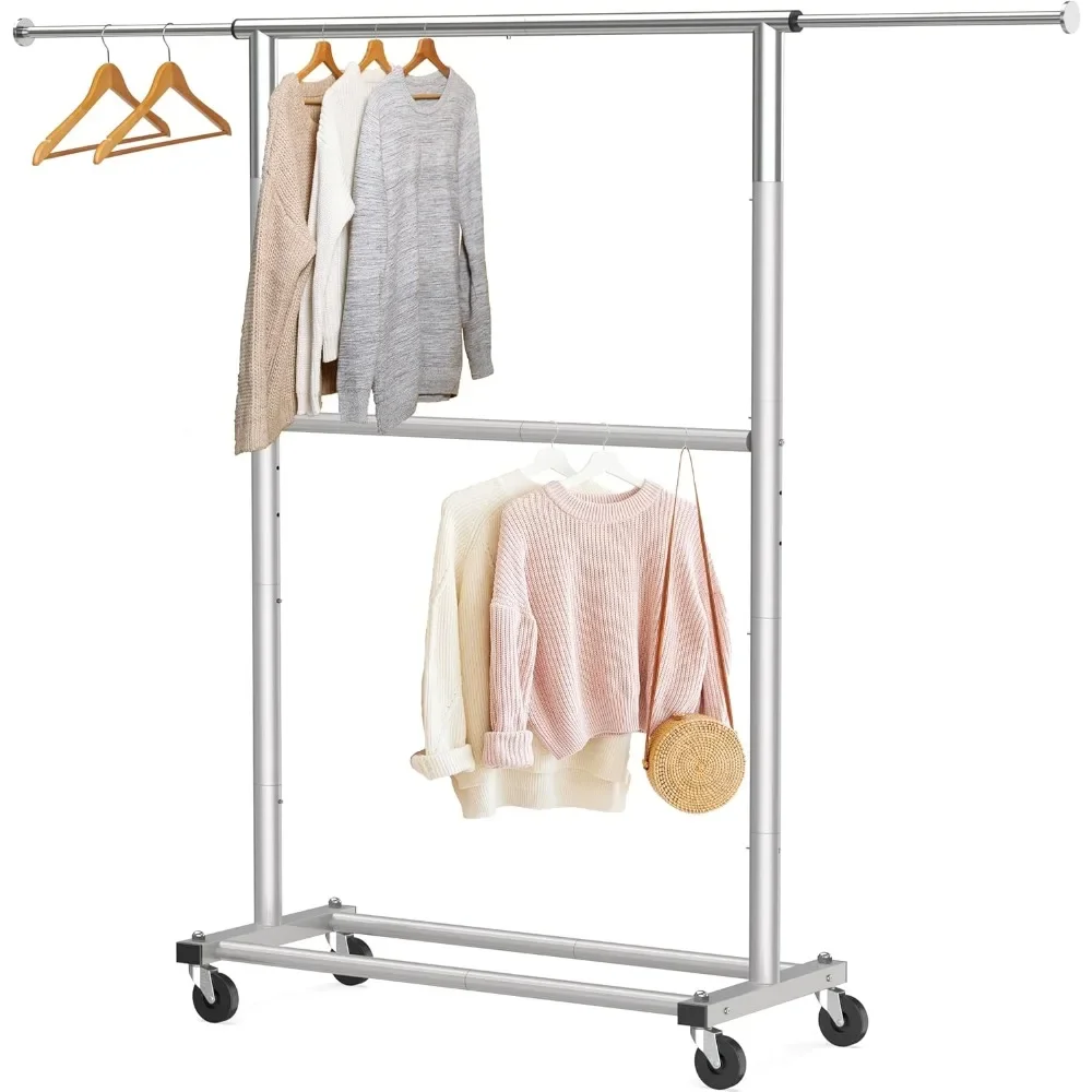 

Double Rod Garment Rack – Freestanding Clothes Hanging Storage Organizer, Grey