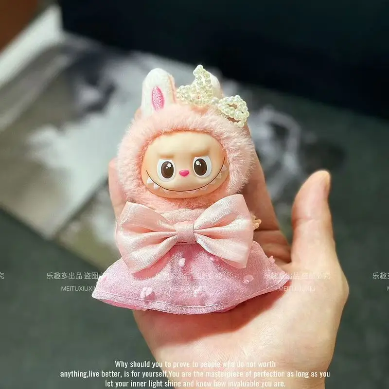 For Mini Labubu 4.0 Pin For Love Series Doll Pink Dress Pearl