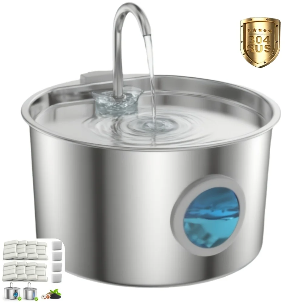 

Filter Cartridges Sold Separately, Stainless Steel Cat Water Fountain, 108oz/3.2L Automatic Pet Water Dispenser with Ultra-Quiet Pump Includes Replacement Filter and Sponge Filter Media. Features LED Level Indicator for Easy Cleaning; Suitable for
