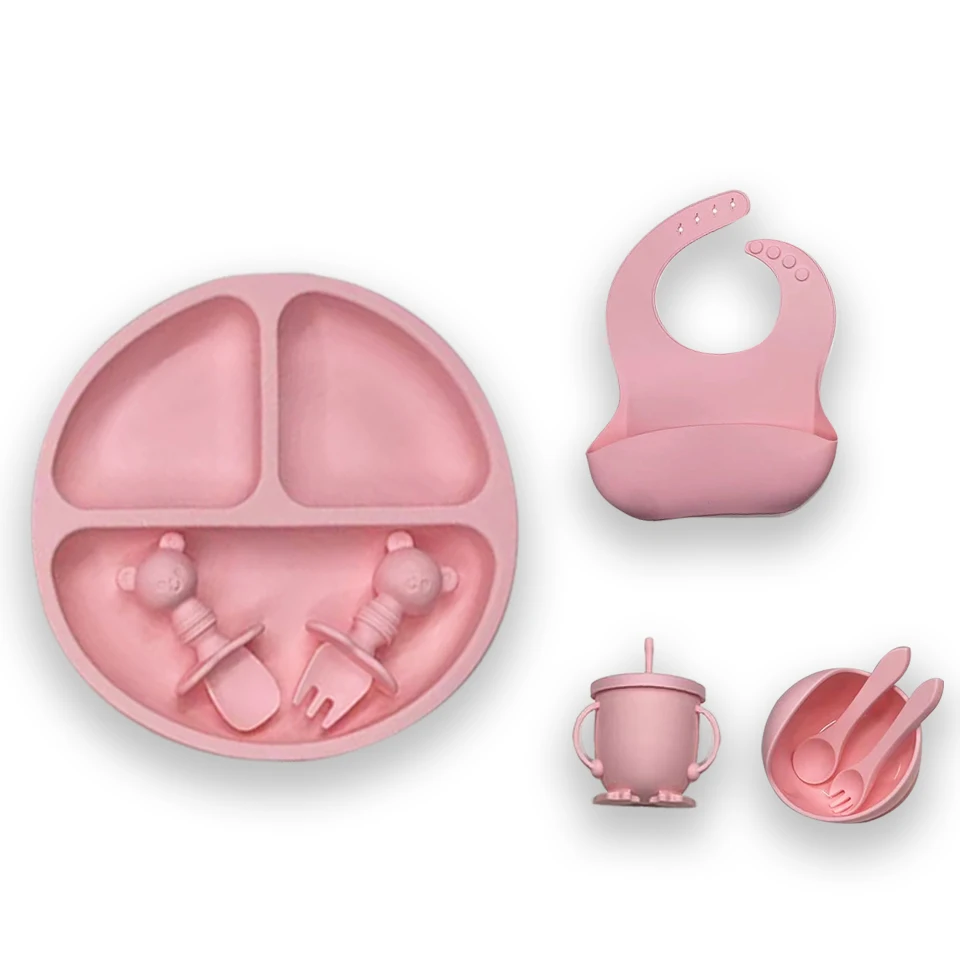 Ensemble d'alimentation pour bébé en silicone sans BPA, bols pour bébé, cuillère à soupe, ensemble d'alimentation pour enfants, amicale, approvisionnement d'usine