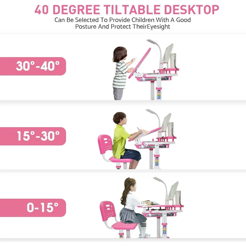 Study desk and chair set for children aged 3-12, multifunctional school desk, adjustable desk for children25.98D x19.49Wx30.55H