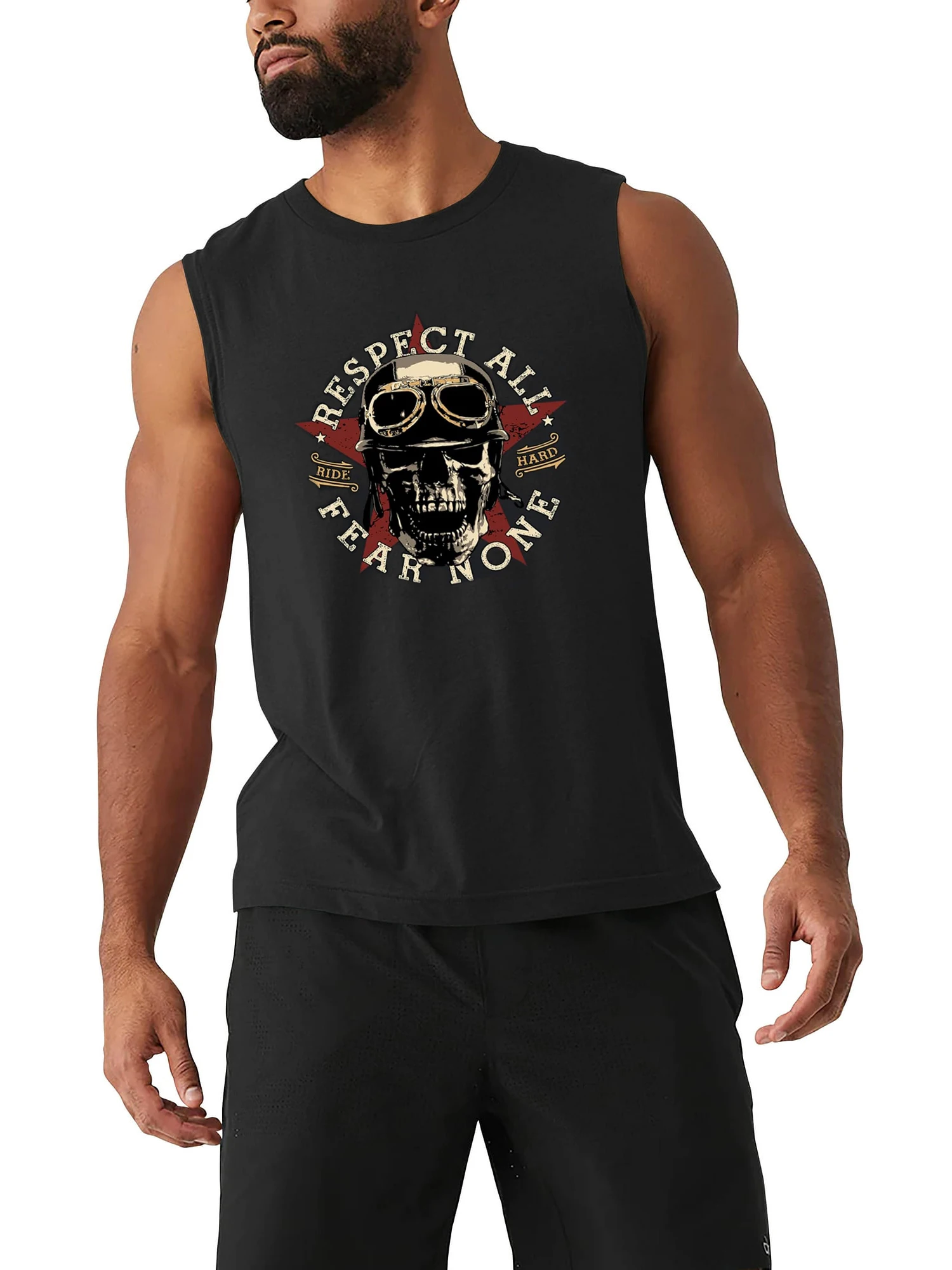Respect All, Fear None. Hot Rod Rockabilly Motorcycle Rider Tanktop 100% Cotton O-Neck Casual Mens Tank Tops Sleeveless T-shirt