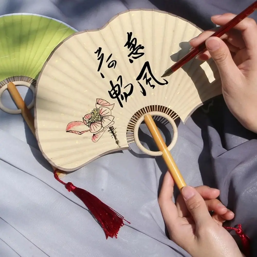Crafts Double-sided Ginkgo Round Fan Exquisite Portable Rice Paper Fan Vintage Hand Circular Fan Calligraphy Painting