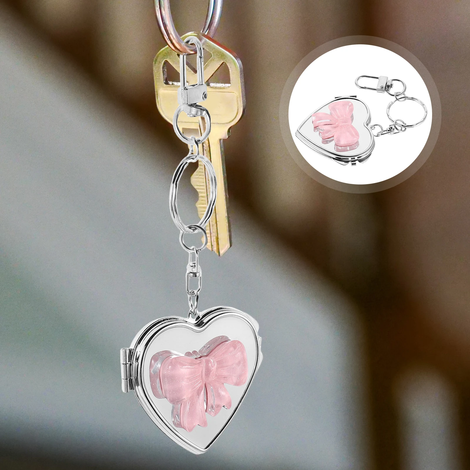 

3Pcs Heart Shaped Makeup Mirrors Bow Decoration Compact Portable Vanity Mirror Keychain Travel Pocket Mirror Cute Charm Gift