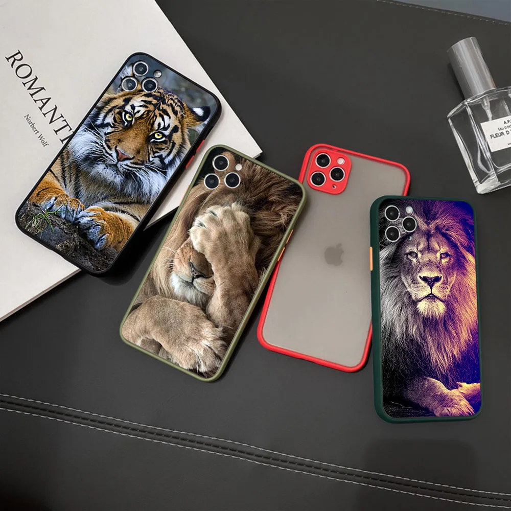 Luxury Tiger King Lion Leopard Frosted Translucent Phone case For iPhone 15 14 13 12 11 Pro Max XS Max SE X XR 7 8 Plus 6S Cover