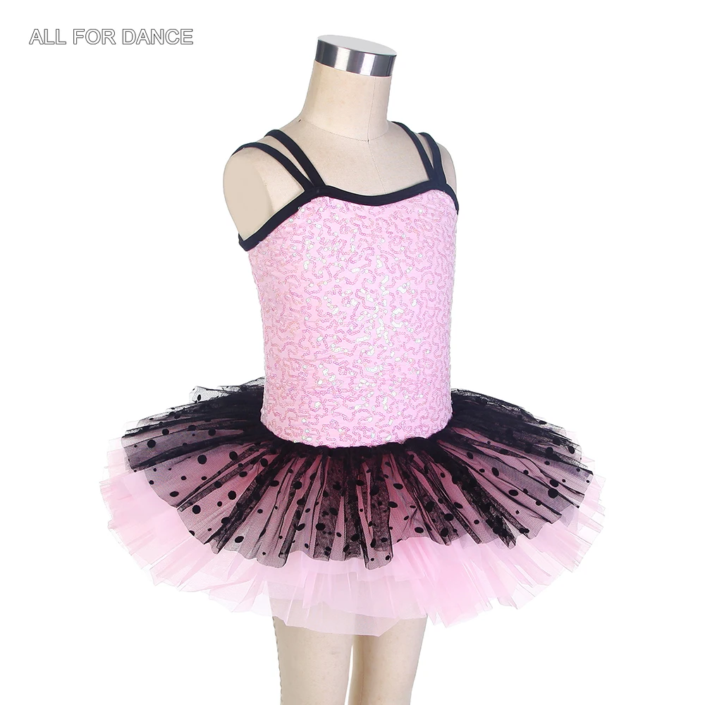 17046 novo em meninas rosa lantejoulas elastano ballet desempenho dancewear com tule preto ballet dança tutu saia crianças vestidos de dança