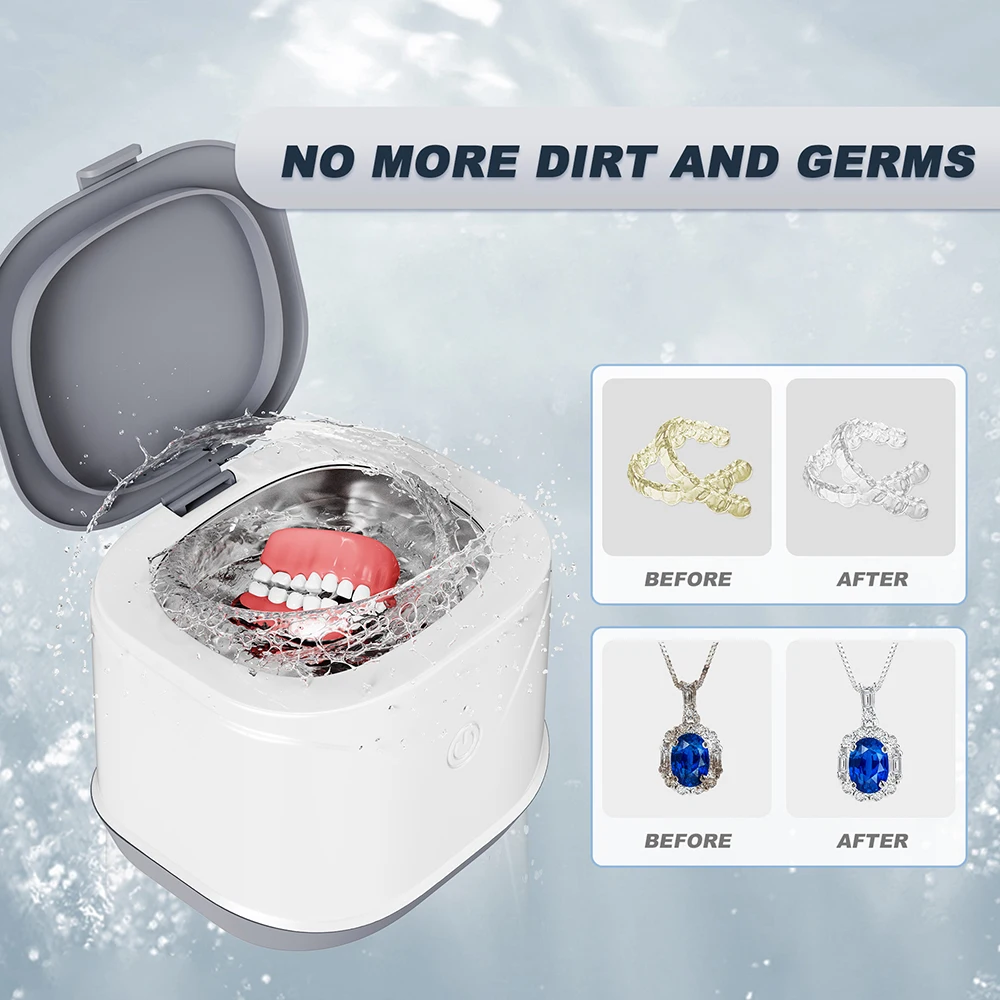 KUNPHY 초음파 보석 세척기 220ML 46KHz 초음파 세척기 5분 타이머 (반지, 은, 틀니, 치과 기기용)