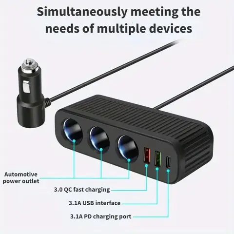 120W USB 차량용 충전기 시가 라이터 고속 충전 어댑터 4 in 1 다기능 소켓 아이폰 휴대폰 충전기