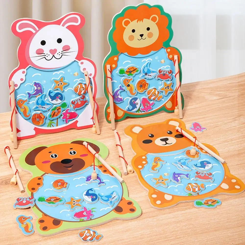 Cute Animal Wooden Magnetic Fishing Game Panda Rabbit Cognition Fish Games Parent-child Toys Kids Montessori Toys Children Gift