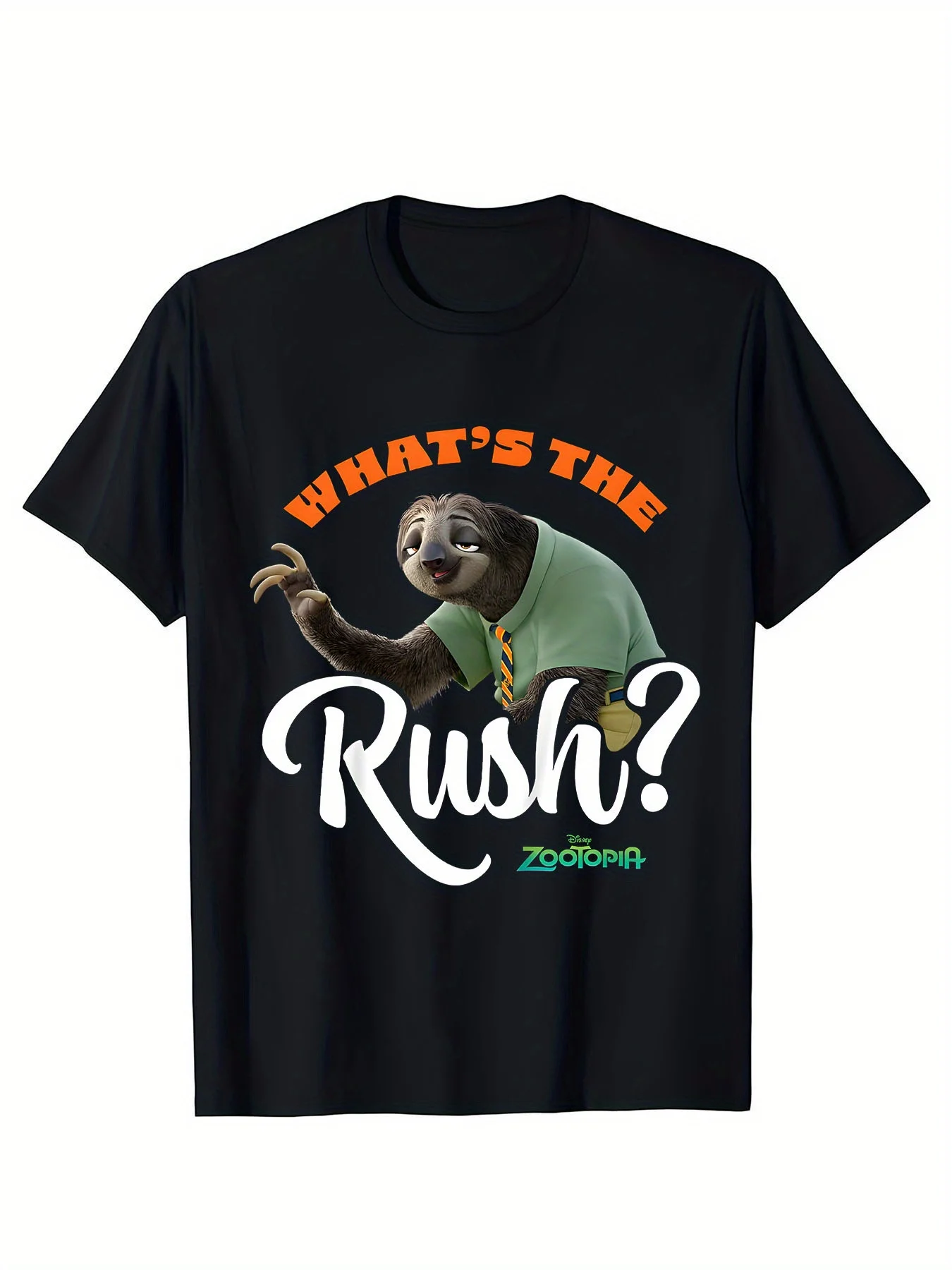 "Zootopia" Lightning Lazy de Disney "¿Qué es la carrera?" Camisetas deportivas informales de manga corta con estampado de dibujos animados para hombres y mujeres