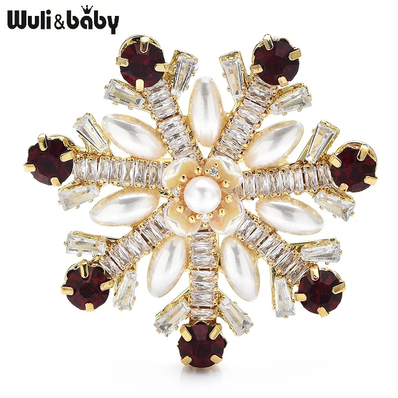 

Wuli&baby Handmade Luxury Snowflake Brooches For Women 2-color Beautiful Pearl Flowers Party Office Brooch Pins Gifts