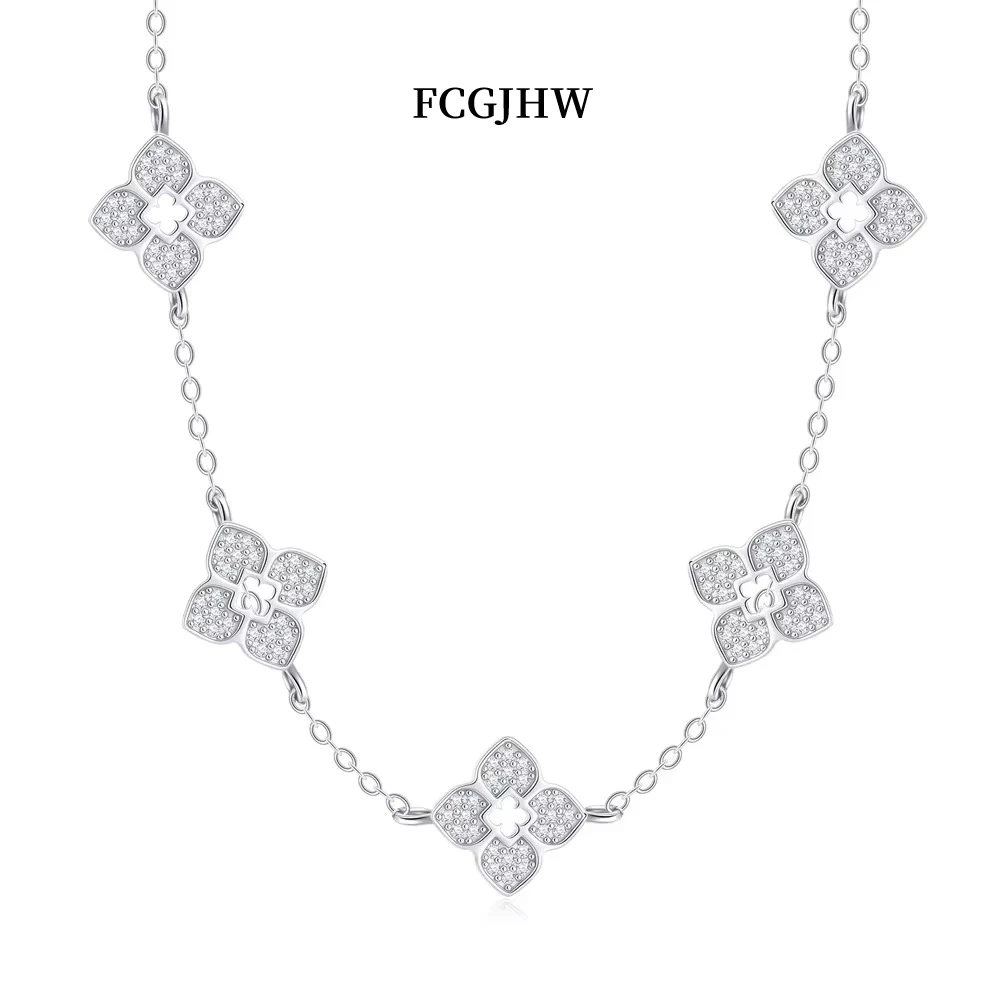 FCGJHW Full Moissanite Clover Necklace S925 Sterling Silver Chain Necklaces for Women Hypoallergenic Fine Jewelry Gifts 2026