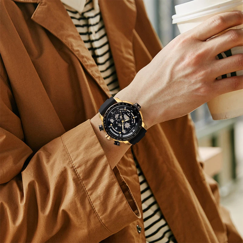 

YaLaLuSi брендовые мужские властные модные черные водонепроницаемые спортивные кварцевые хронографы, многофункциональные спортивные часы, мужской подарок