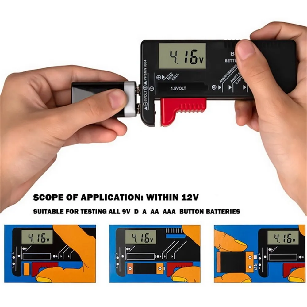 Digital Battery Status for AA AAA C D 9V 1.5V Batteries with Real-Time Numeric Readout and Self-Powered Operation