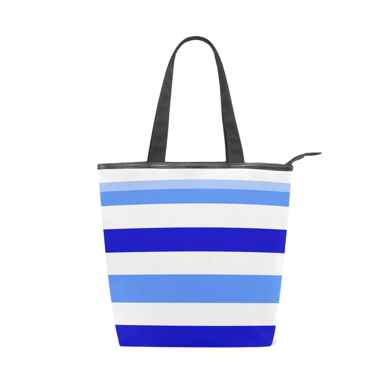 Women's Canvas Bag Designer Casual Large Capacity Shoulder Bags Shopper  Fashion Harajuku Zipper Blue Stripes Print Handbags