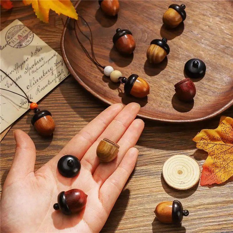 -[Retail TX] 30 Pcs Miniature Wood Acorn Charms Detachable Wooden Acorn Pendant 3 Colors Shaped Wood Acorn Nut Box For Jewelry M view 3