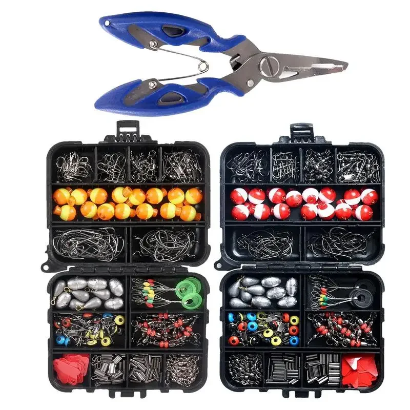 

263pcs/Set Fishing Tackle Box With Plier Jig Sinker Weight Rolling Swivels Snaps Sinker Slides Float Fishing Equipment set