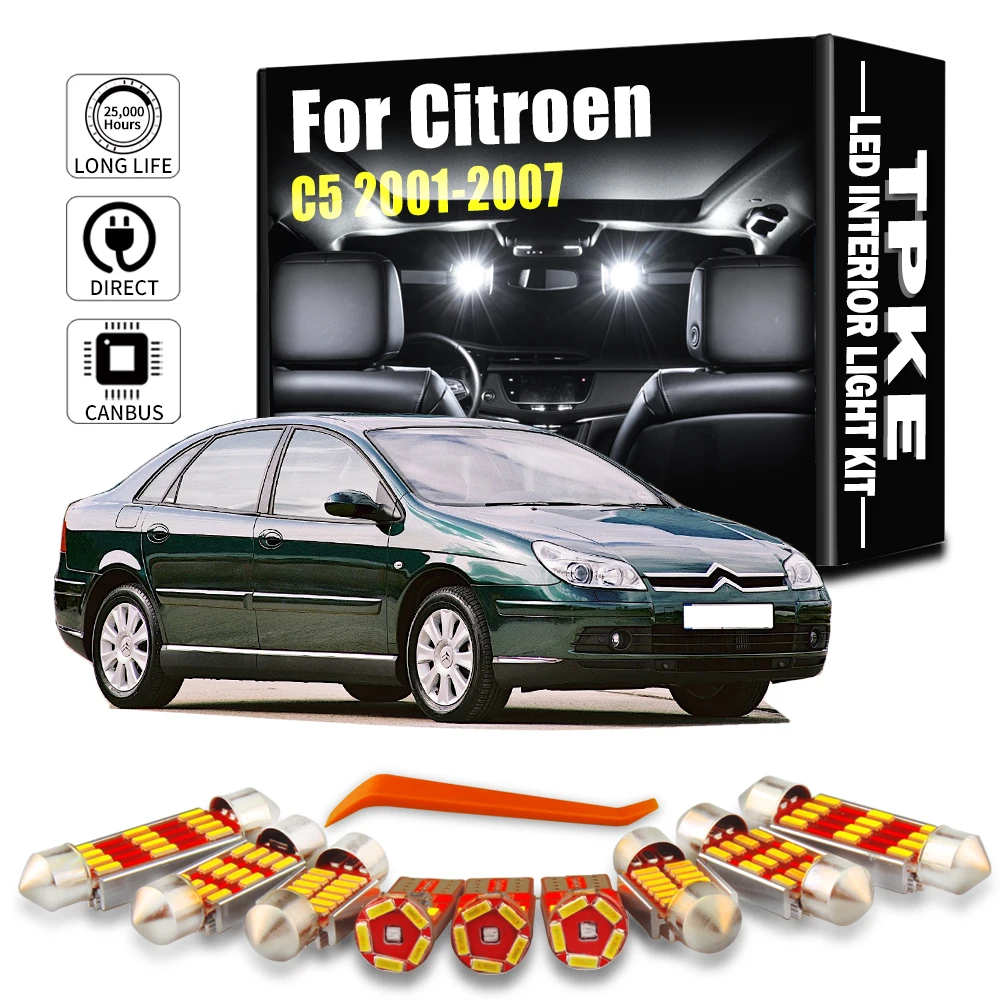 15Pcs LED Interior Map Dome Luggage Light Kit For Citroen C5 Sedan Wagon 2001 2002 2003 2004 2005 2006 2007 Car Sun Visor Bulbs