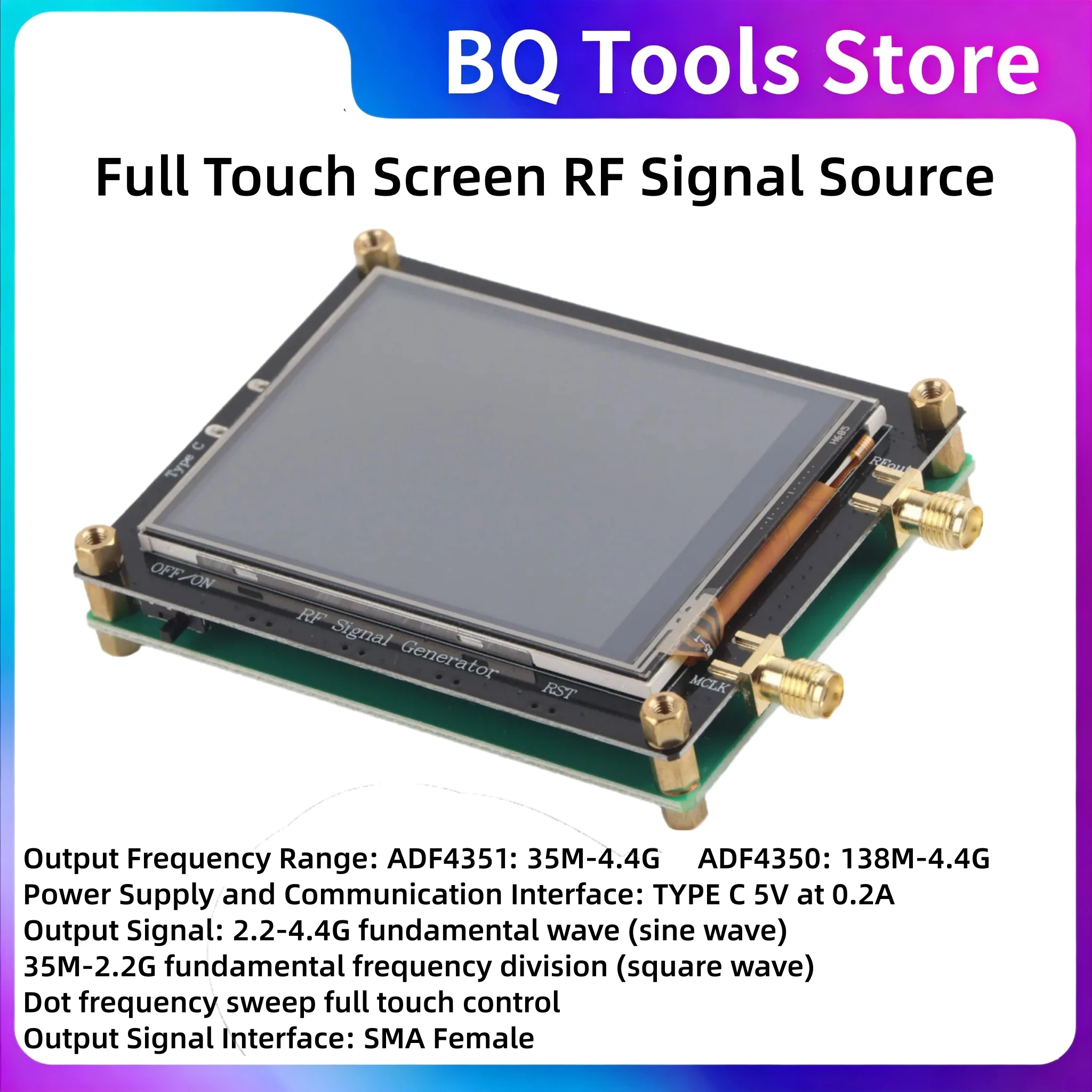 RF Signal Generator Full Touch Screen RF Signal Source ADF4350/ ADF4351 Signal Generator Sweep Frequency PC Control